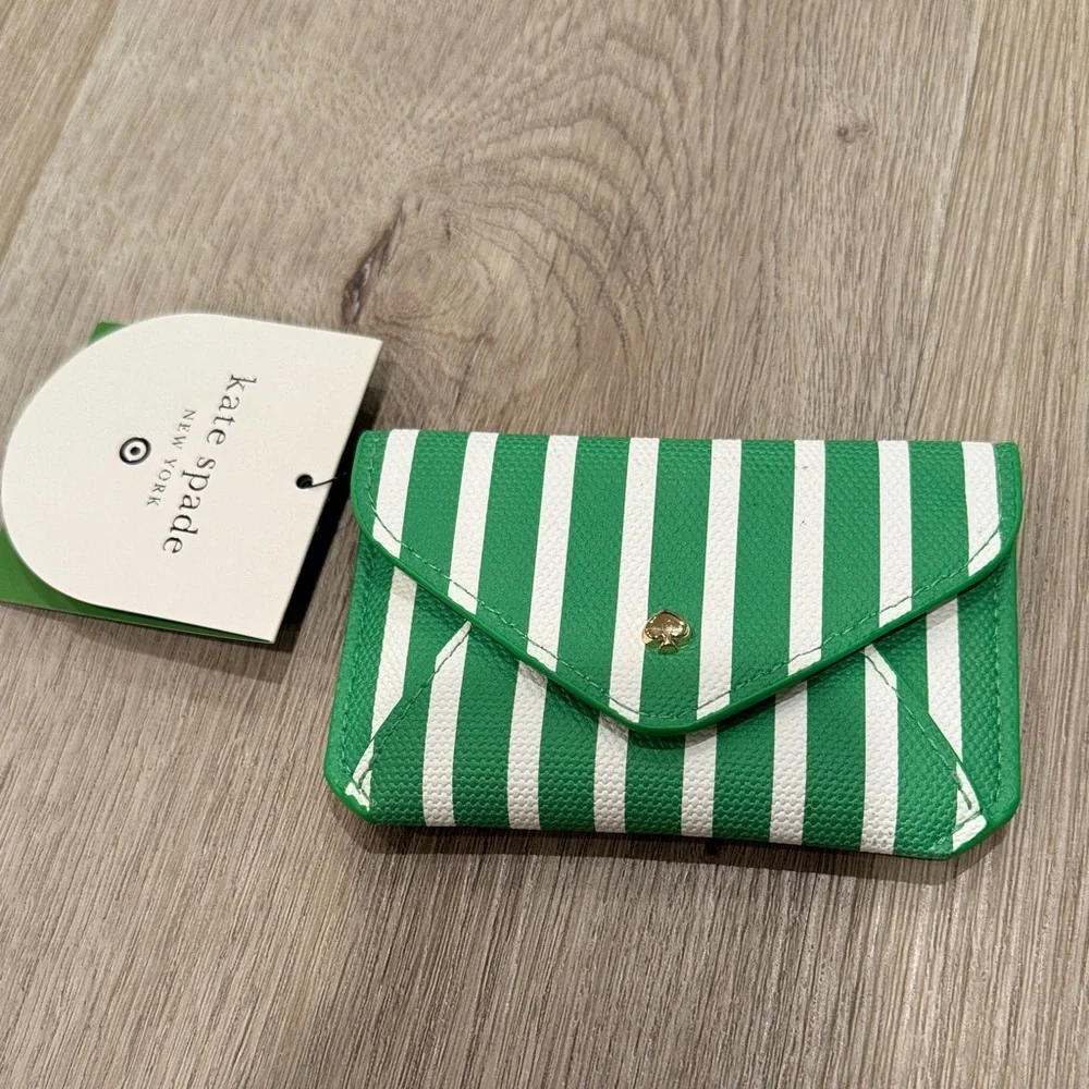 NWT Kate Spade x Target Striped Green and White Card Pouch Wallet - Picture 1 of 4